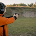 Shooter practicing accuracy drill at indoor shooting range