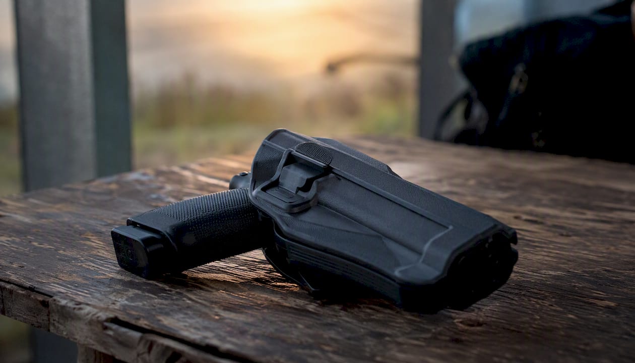 Handgun holstered with trigger guard fully covered