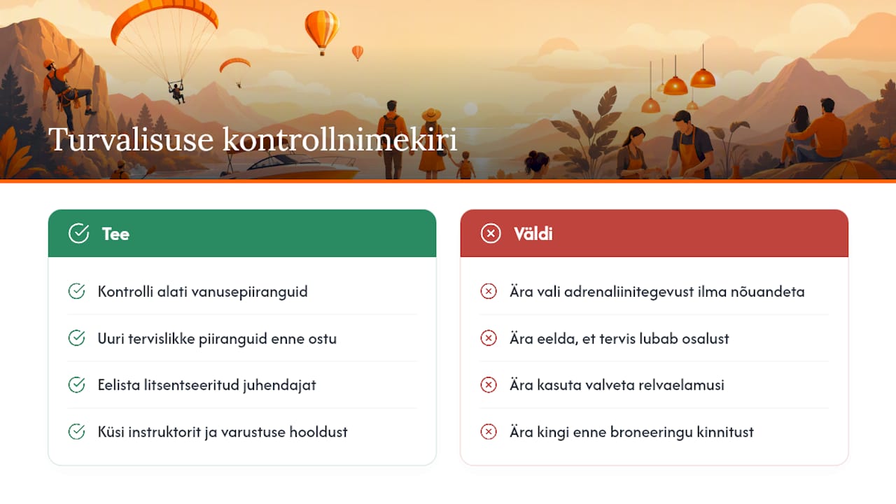 Turvalisus ja riskide hindamine elamuskingituse valikul — overview diagram