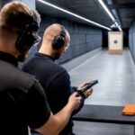 Ohjaaja valvomassa turvallista harjoittelua sisäammunta-alueella