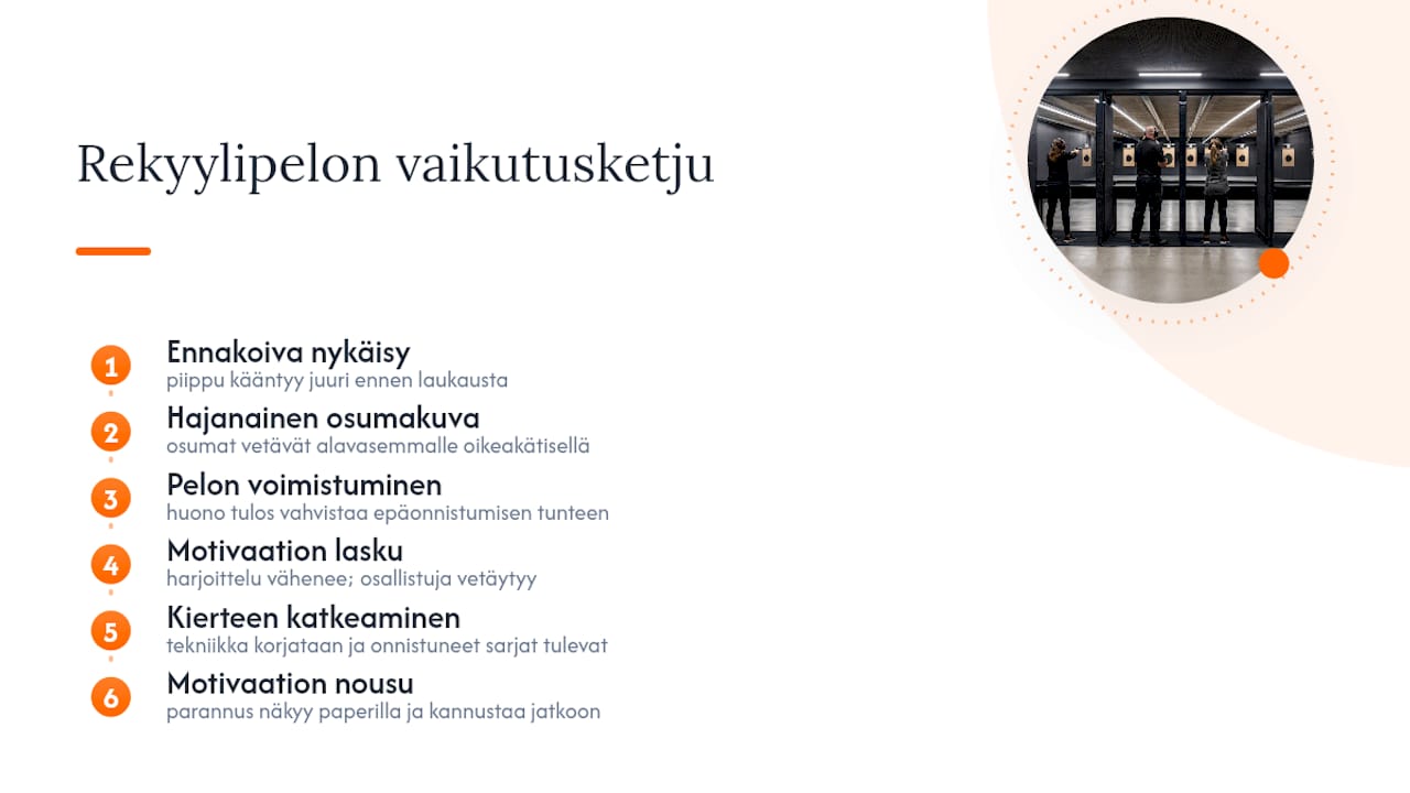 Miten rekyylipelko syö tarkkuutta ja motivaatiota — overview diagram