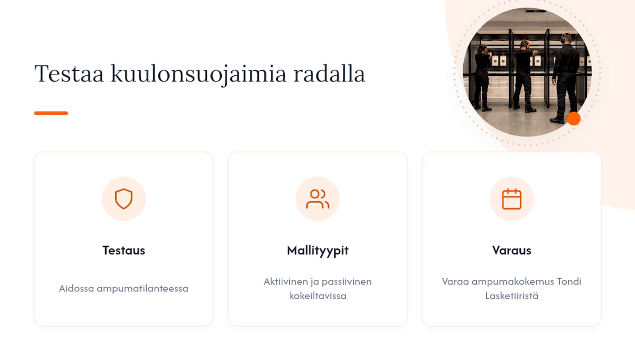 Kokeile kuulonsuojaimia ja koko varustepalettia Tondi Lasketiirissä — overview diagram
