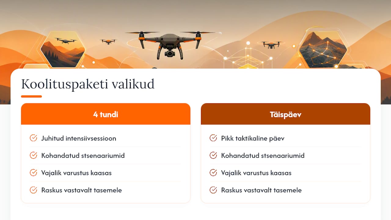 Tondi Lasketiiru taktikaline droonikoolitus ja broneerimine — overview diagram