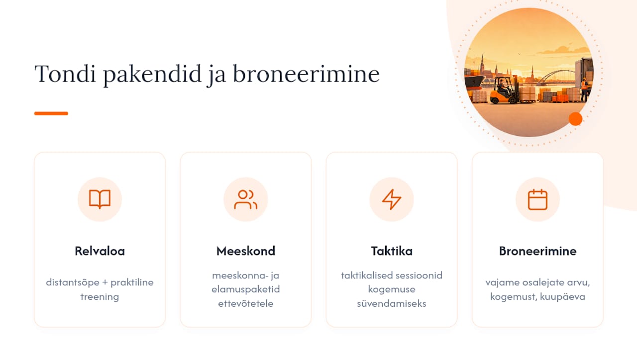 Tondi Lasketiiru koolituspaketid ja broneerimine — overview diagram