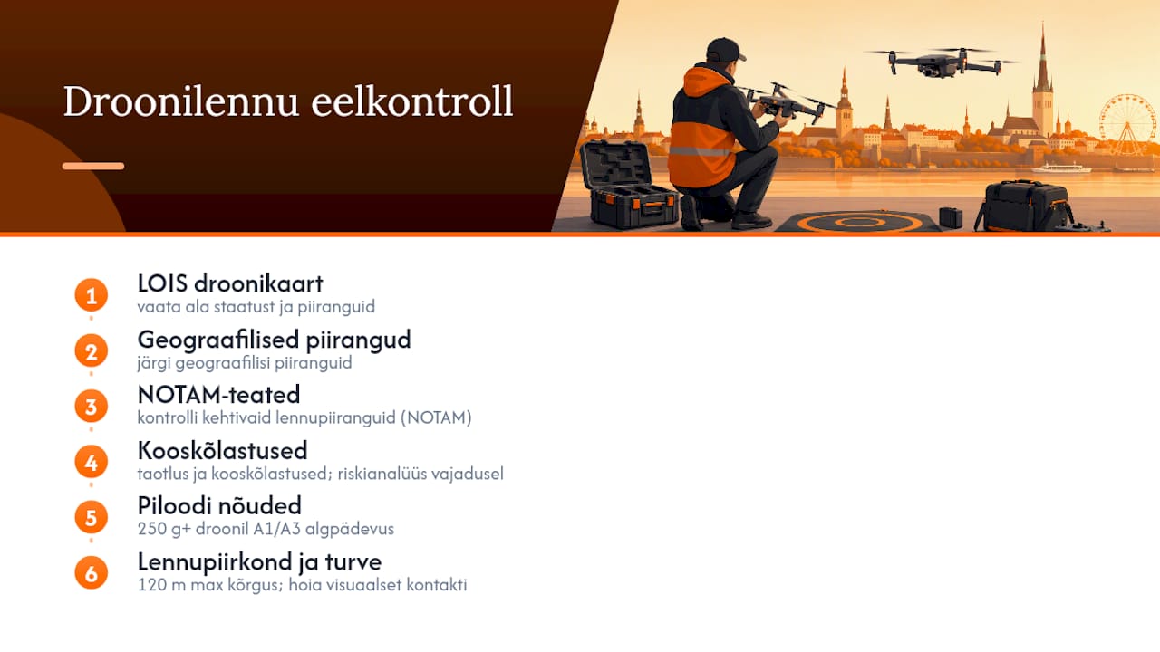 Droonilennu peamised kontrollietapid Eestis