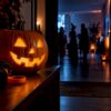 Halloween'i üritusel helendav nikerdatud kõrvitsalatern