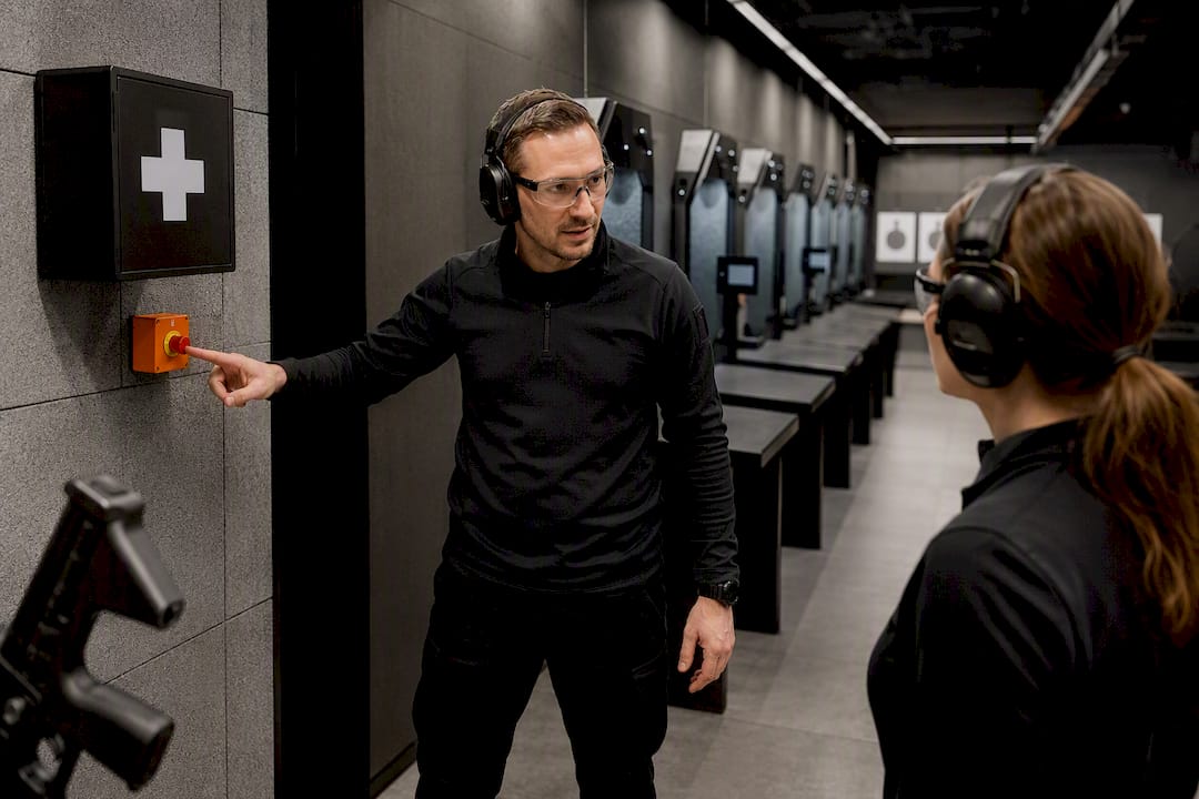 Ohjaaja selittää sisätilojen hätätilanneohjeet