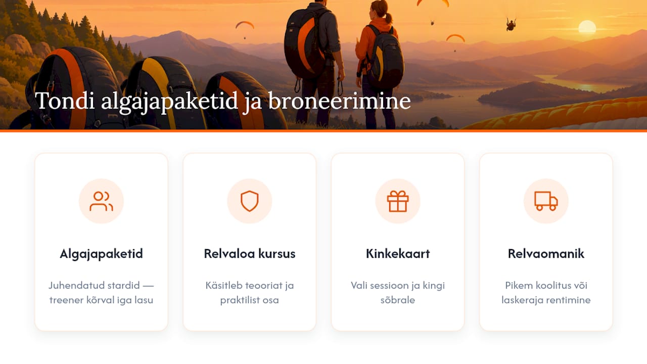 Tondi Lasketiiru algajapaketid ja broneerimine — overview diagram