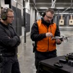 Kouluttaja vetää droneharjoitusta sisäampumaradalla