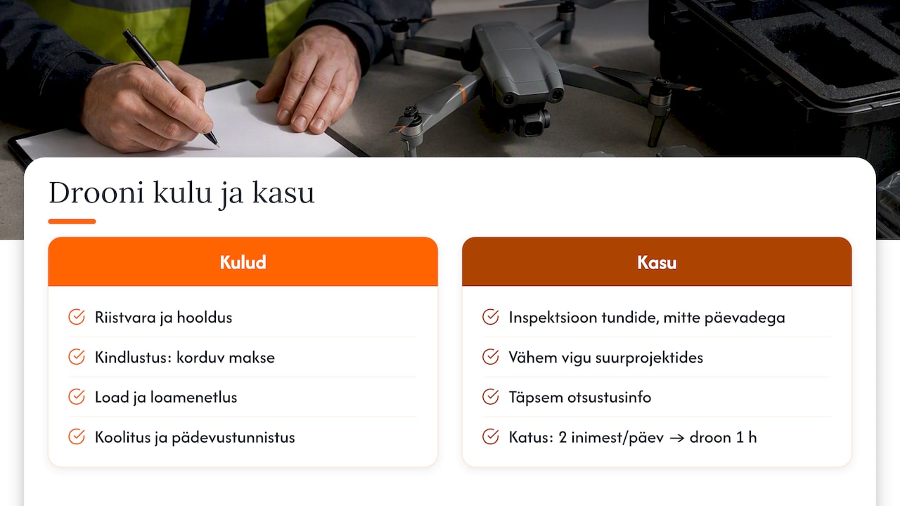Droonikasutuse aastakulud ja ärilised kasud