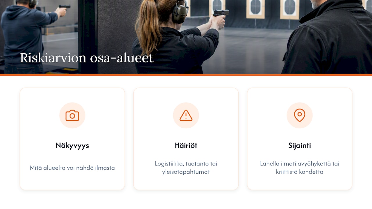 Kolme yrityksen droneriskien arvioinnin osa-aluetta