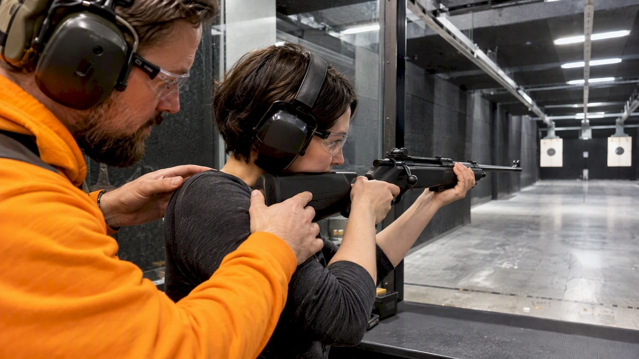 Instructor checking a beginner’s rifle position