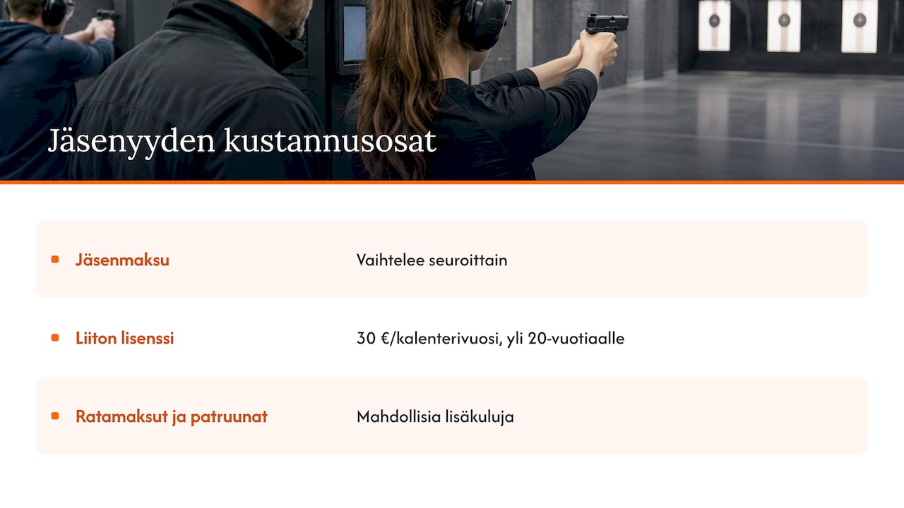Ampumaseuran jäsenyyden kolme kustannusosaa