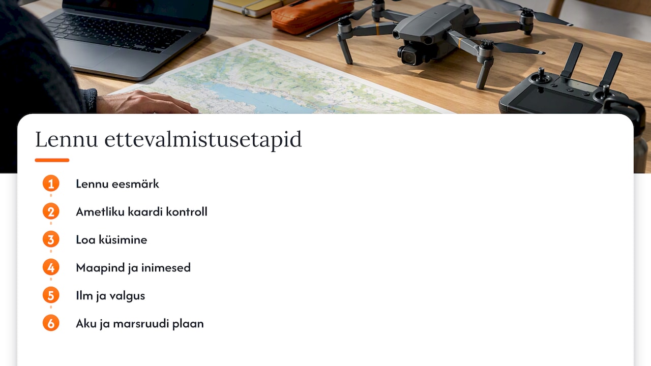 Ohutu droonilennu kuus ettevalmistusetappi